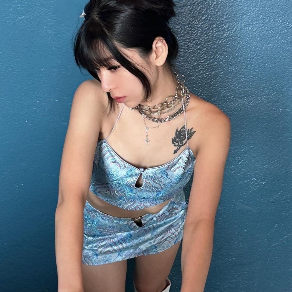 Dawang Reversible Silk Apron top in Periwinkle/blue